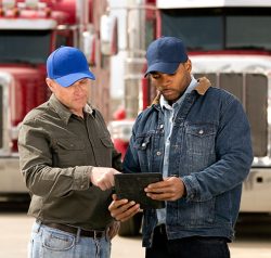Truck drivers talking