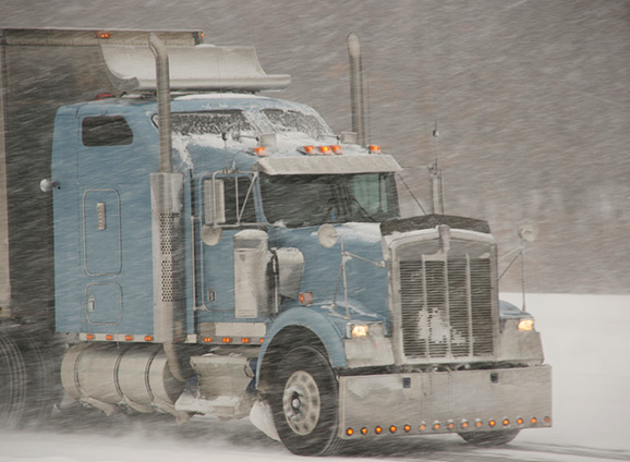 semi truck in snow