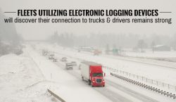 Truck driving in blizzard conditions