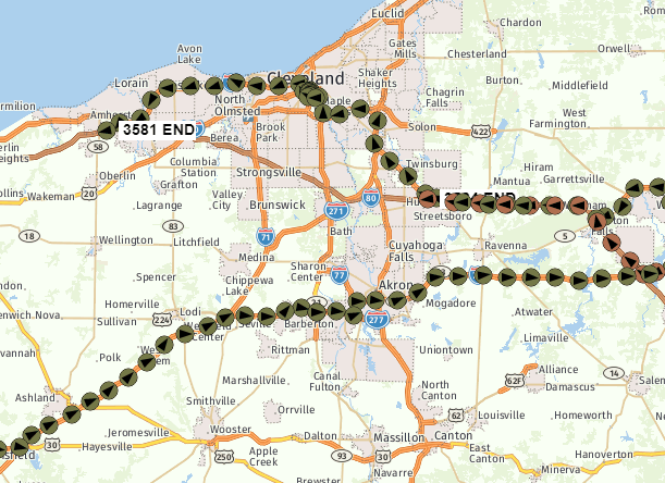 GPS dots on a map